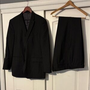 Ike Behar Black Pinstripe Suit